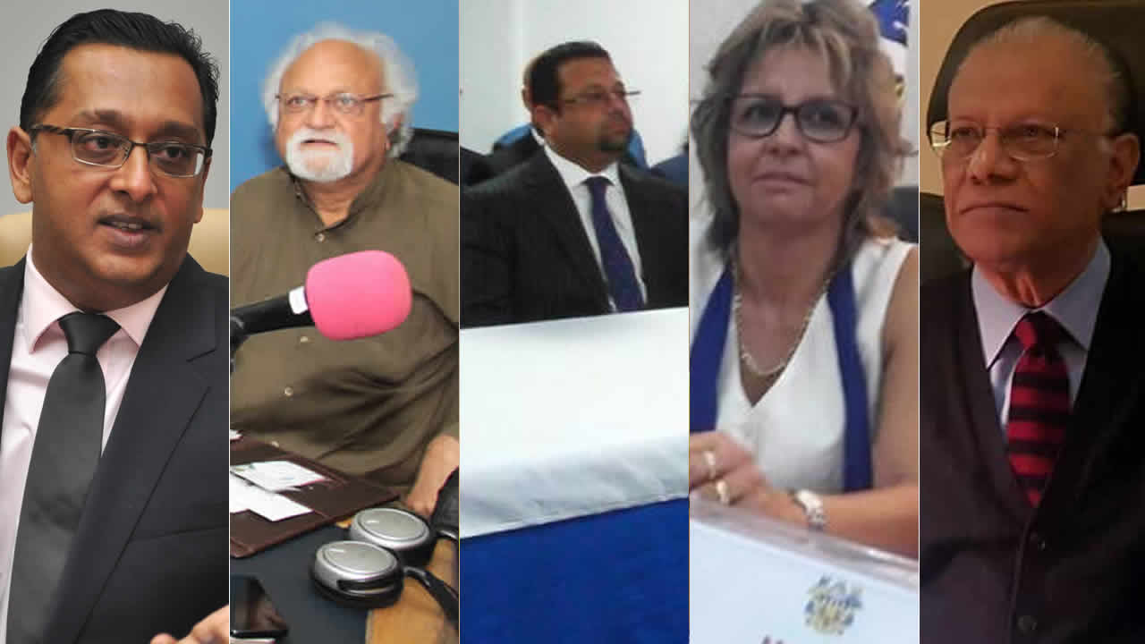 Roshi Bhadain, Vijay Makhan, Kushal Lobin, Arline Koënig et Navin Ramgoolam. Candidats
