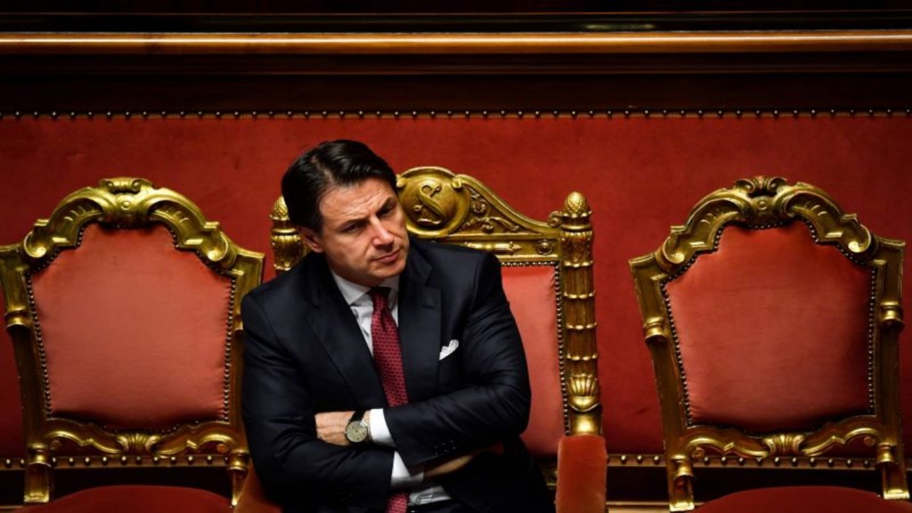 Giuseppe Conte lors d’une séance de travail au Sénat italien, hier.